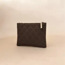 Vegan Suede quilted zip up Pouch in Chocolate