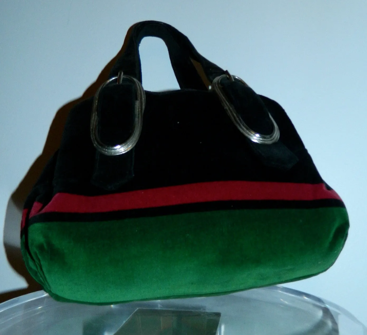 vintage 1960s printed velvet handbag LEWIS black velvet purse silver buckles