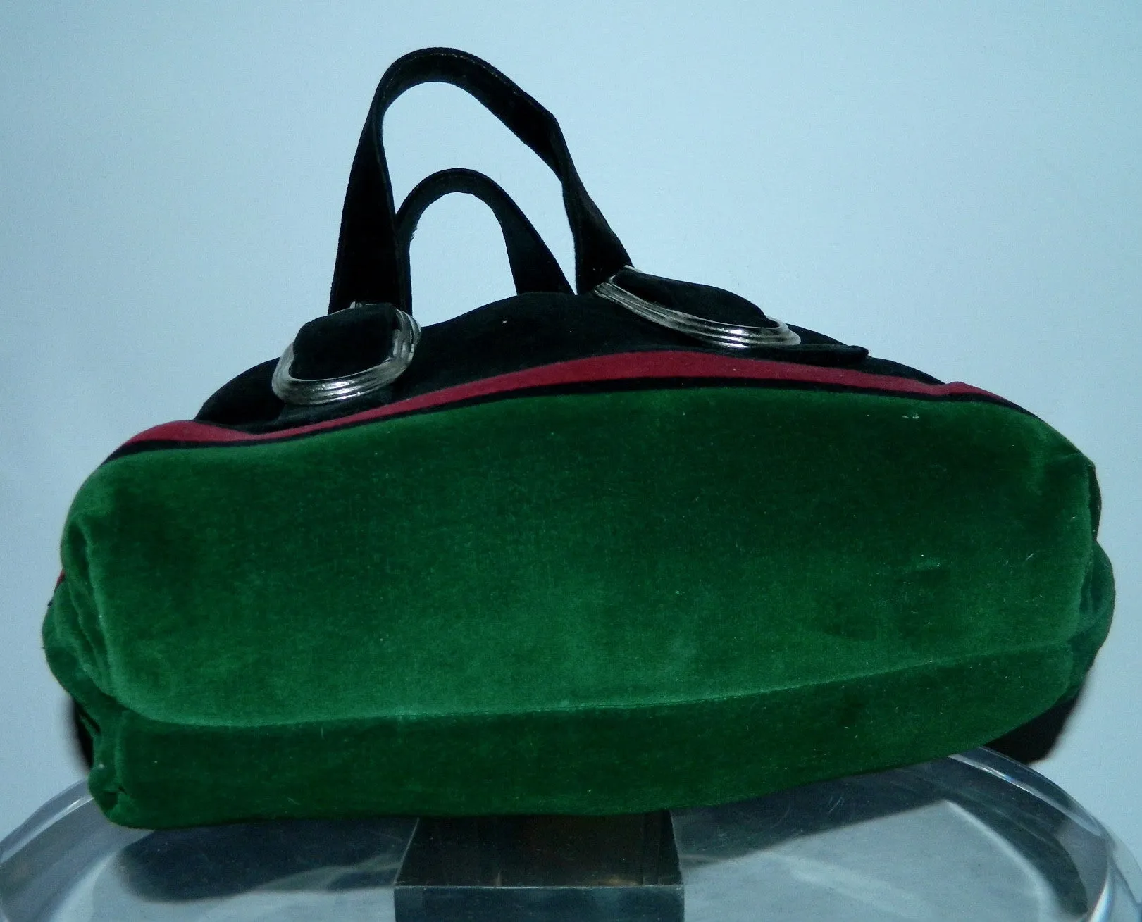 vintage 1960s printed velvet handbag LEWIS black velvet purse silver buckles