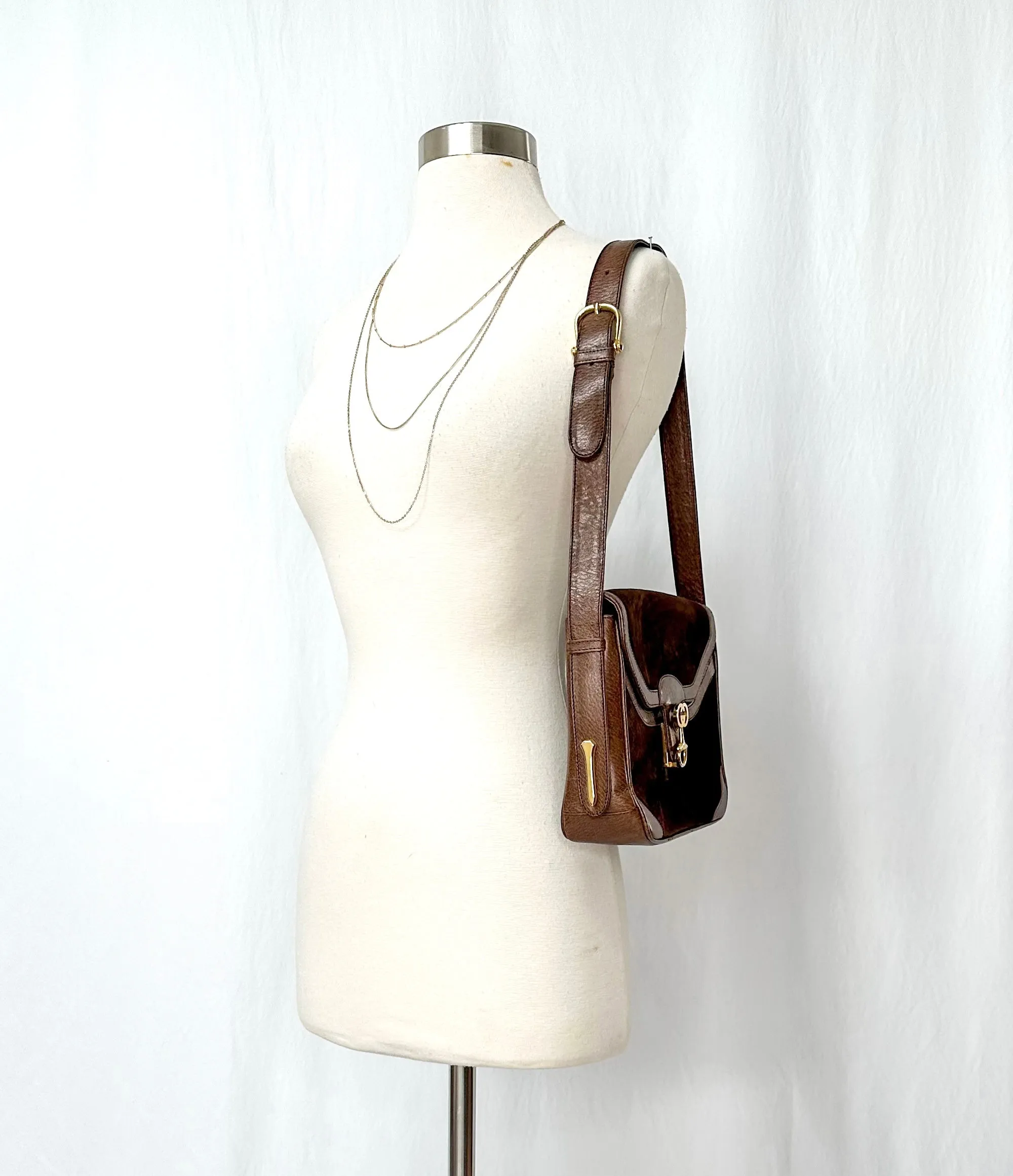 Vintage 70’s Gucci Brown Suede Horsebit Lock Front Shoulder Purse