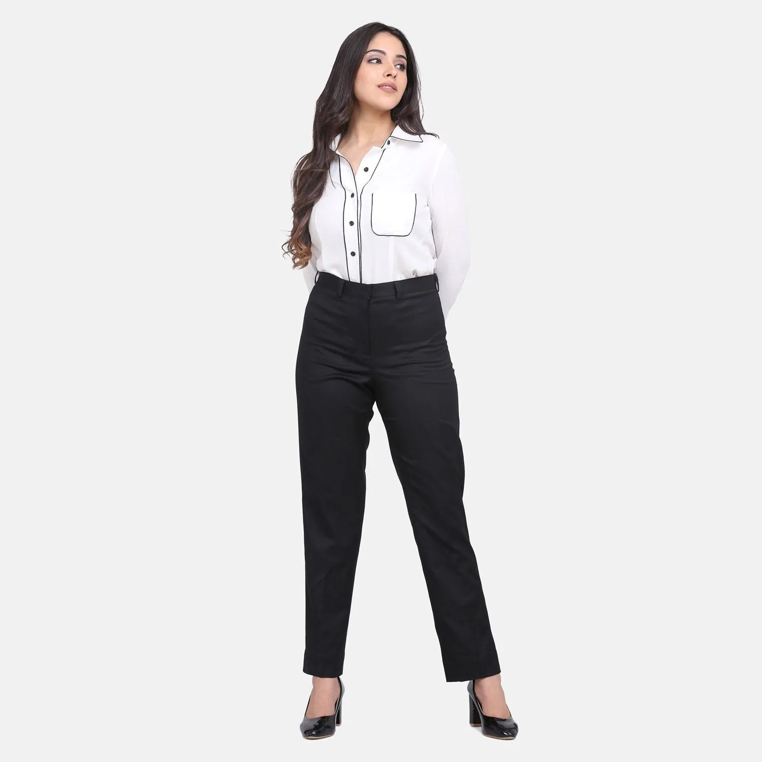 Women's Black Cotton Formal Trouser- PowerSutra
