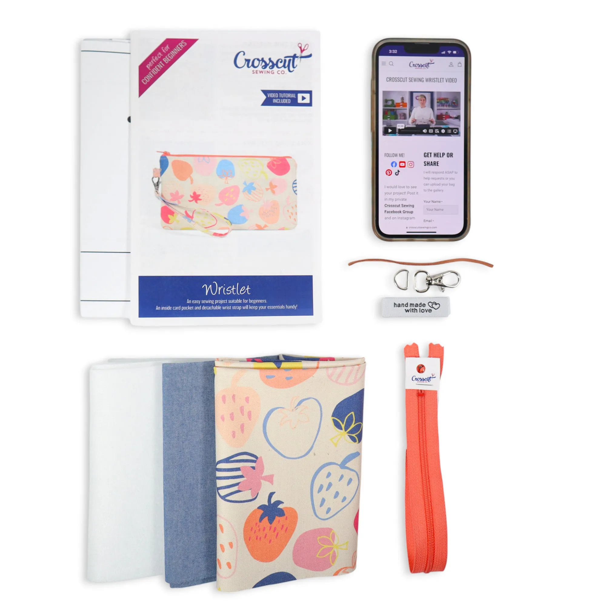 Wristlet Sewing Kit - Strawberry