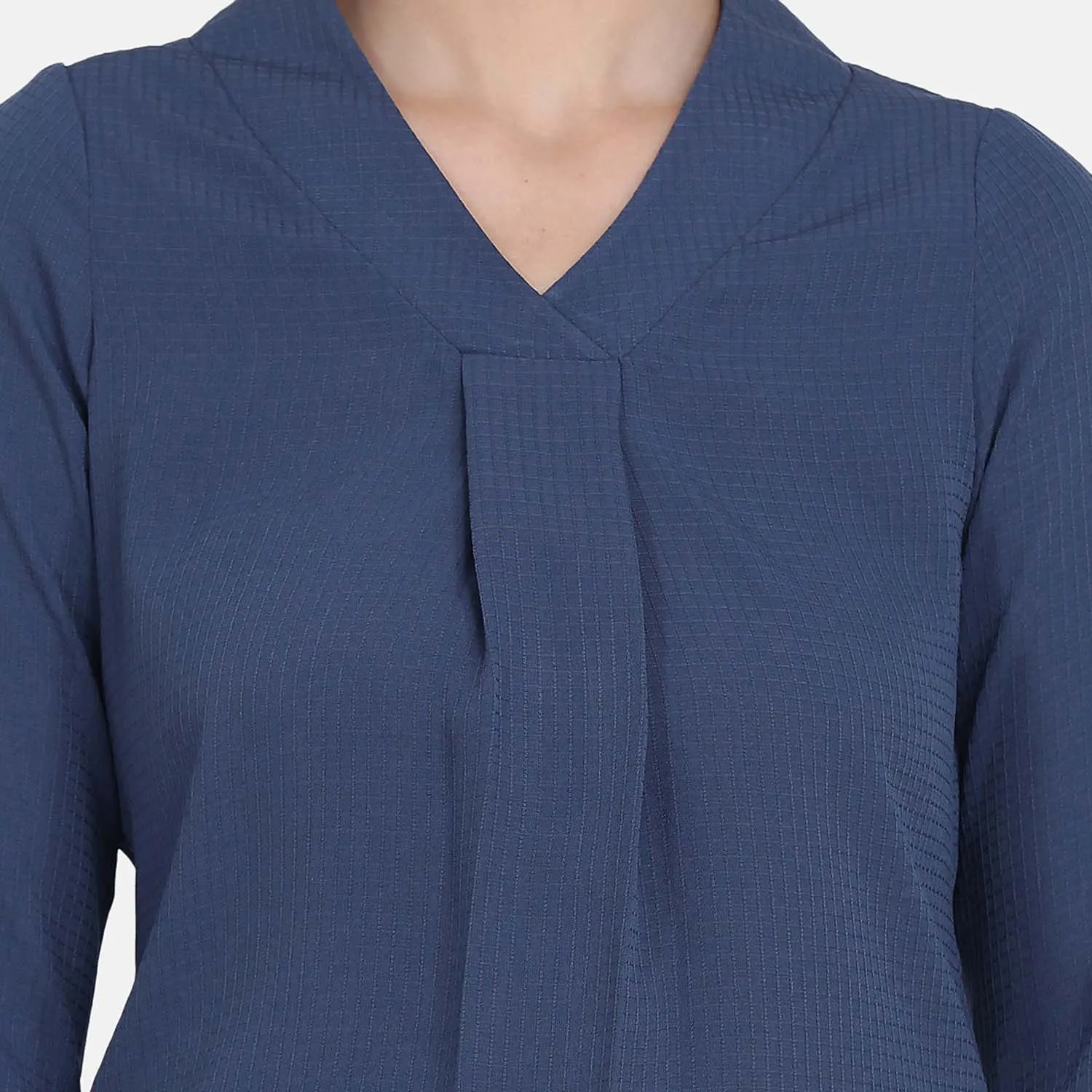 Yale Blue Poly Crepe Ladies Office Pant Suit